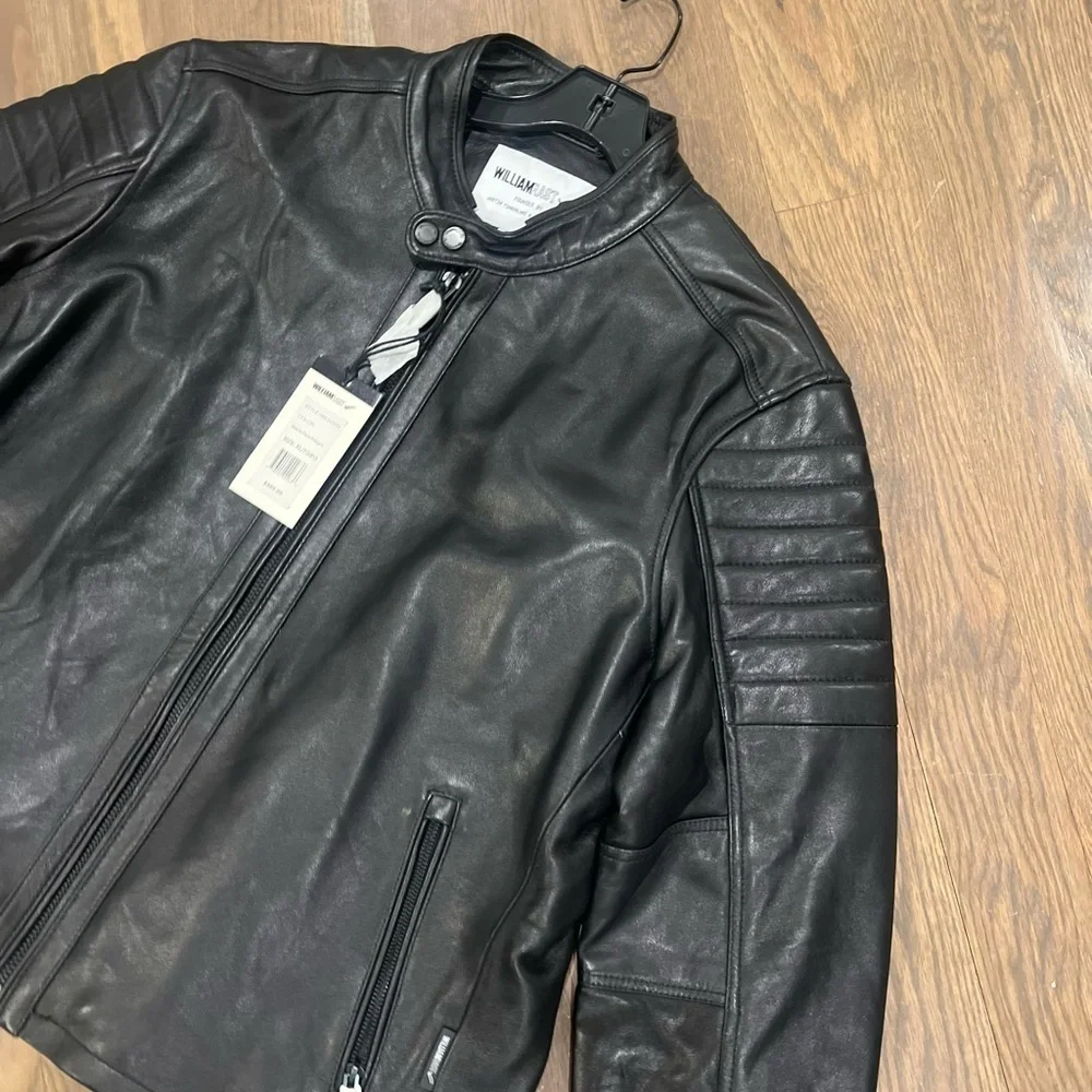 NWT William Rast Real Genuine Leather bomber jacket Black Biker XL Trace Ayala - Picture 5 of 9